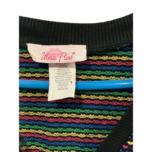 Ultra Flirt Womens Multicolor Striped Knit Top With Black Waistband Medium - Picture 2 of 5